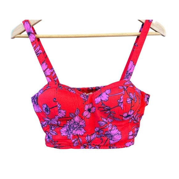 BOG Collective Red Cropped Sweetheart Floral Bustier Top Large Summer Party Y2K - Picture 1 of 5